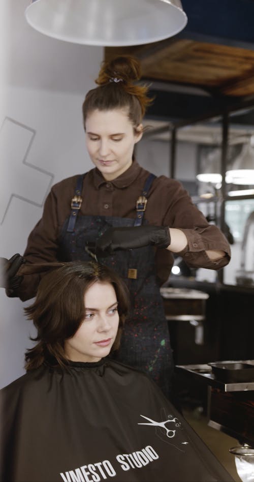 A Hairdresser Starting To Service  A Woman Client A Hair Coloring Treatment