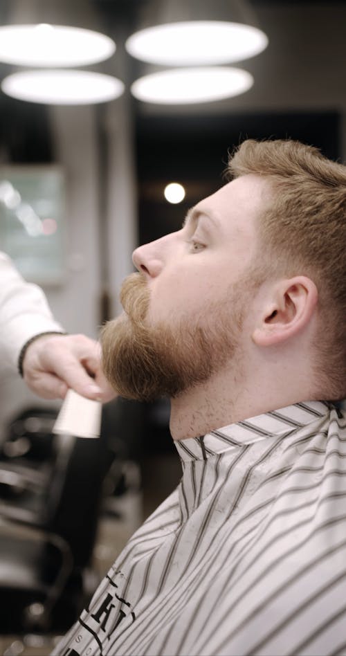 Trimming A man's Beard With Comb And Scissor