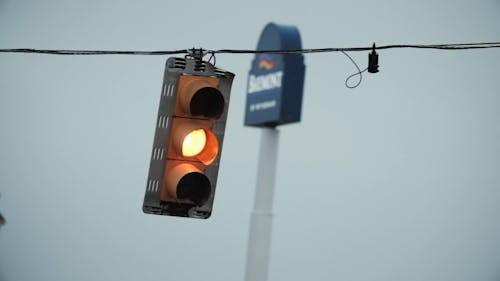 Traffic Light With Yellow Light Turning To Red