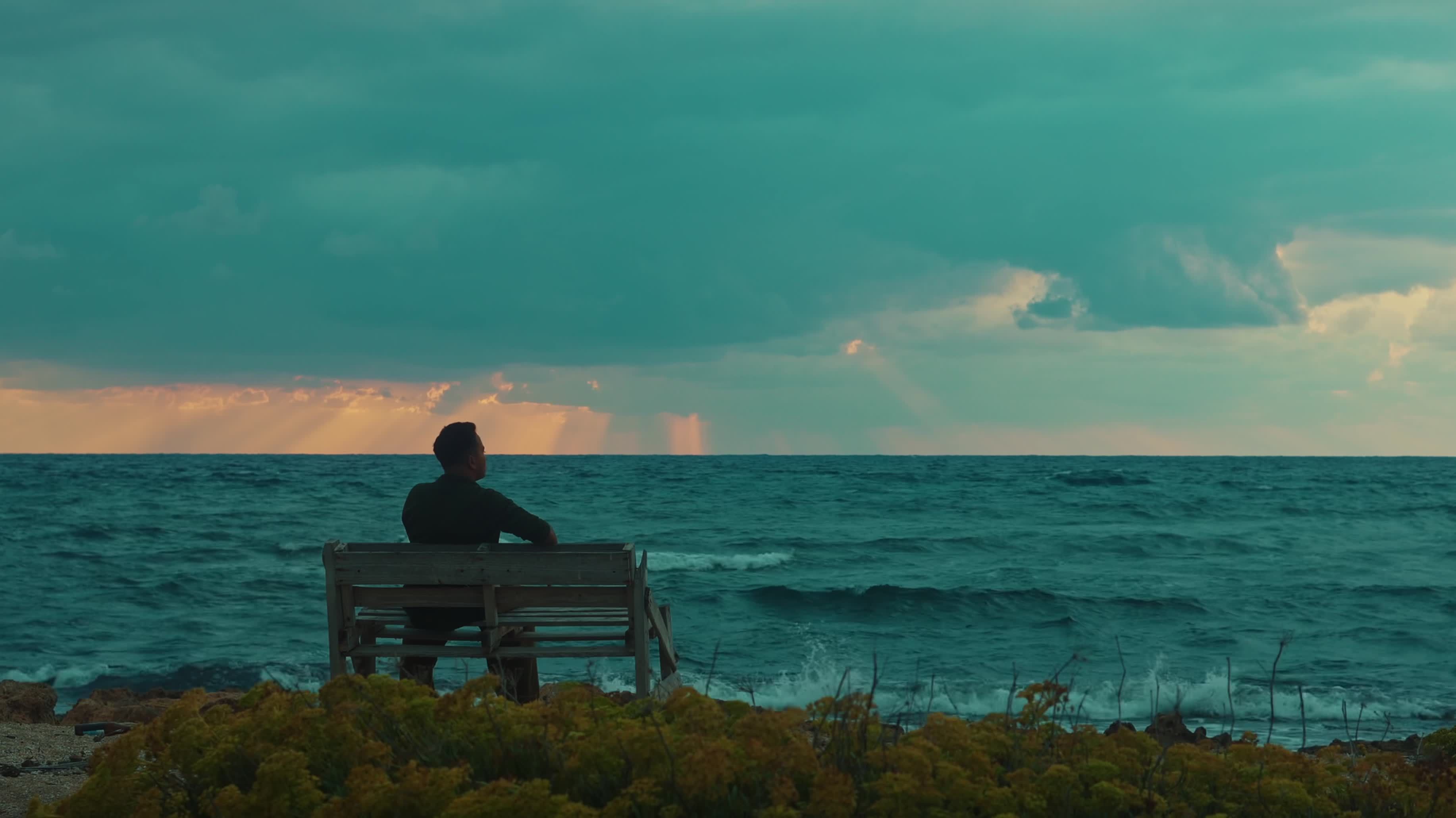 Tranquil Sunset View from Seaside Bench Free Stock Video Footage ...