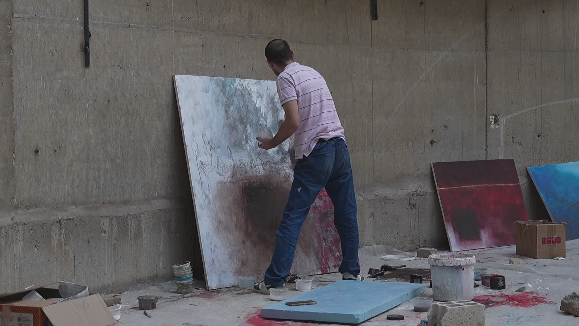 Urban Artist Creating Abstract Canvas Outdoors Free Stock Video Footage ...