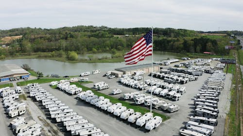 Drone Footage of Recreational Vehicles Parked Outdoors