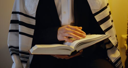 A Man In Traditional Jewish Clothes Is Reading A Book