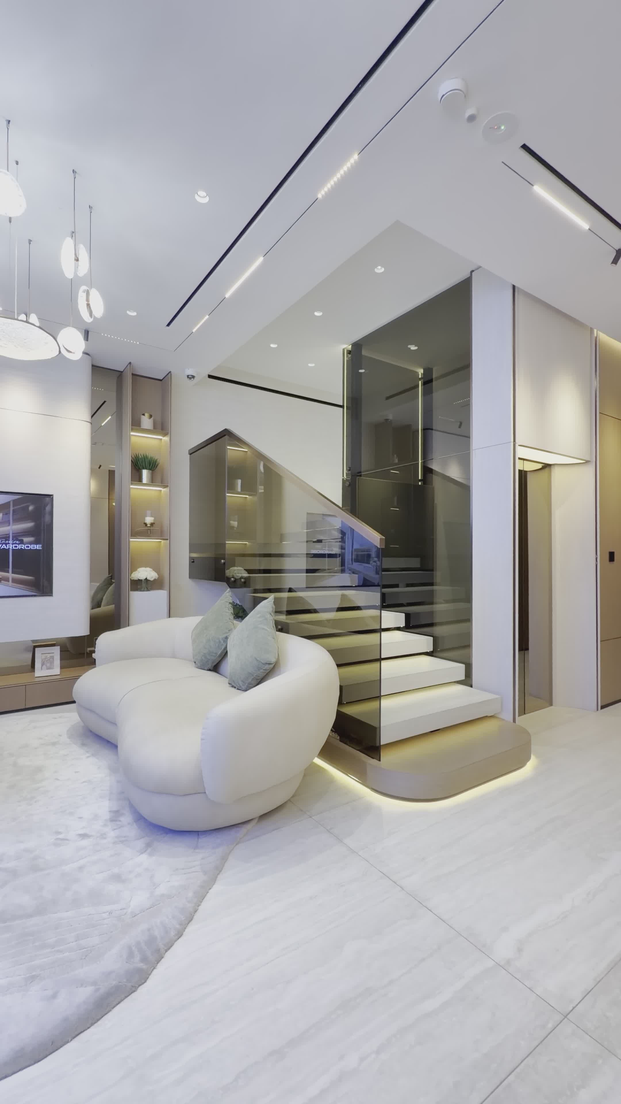 Luxurious Modern Living Room with Stylish Staircase Free Stock Video ...