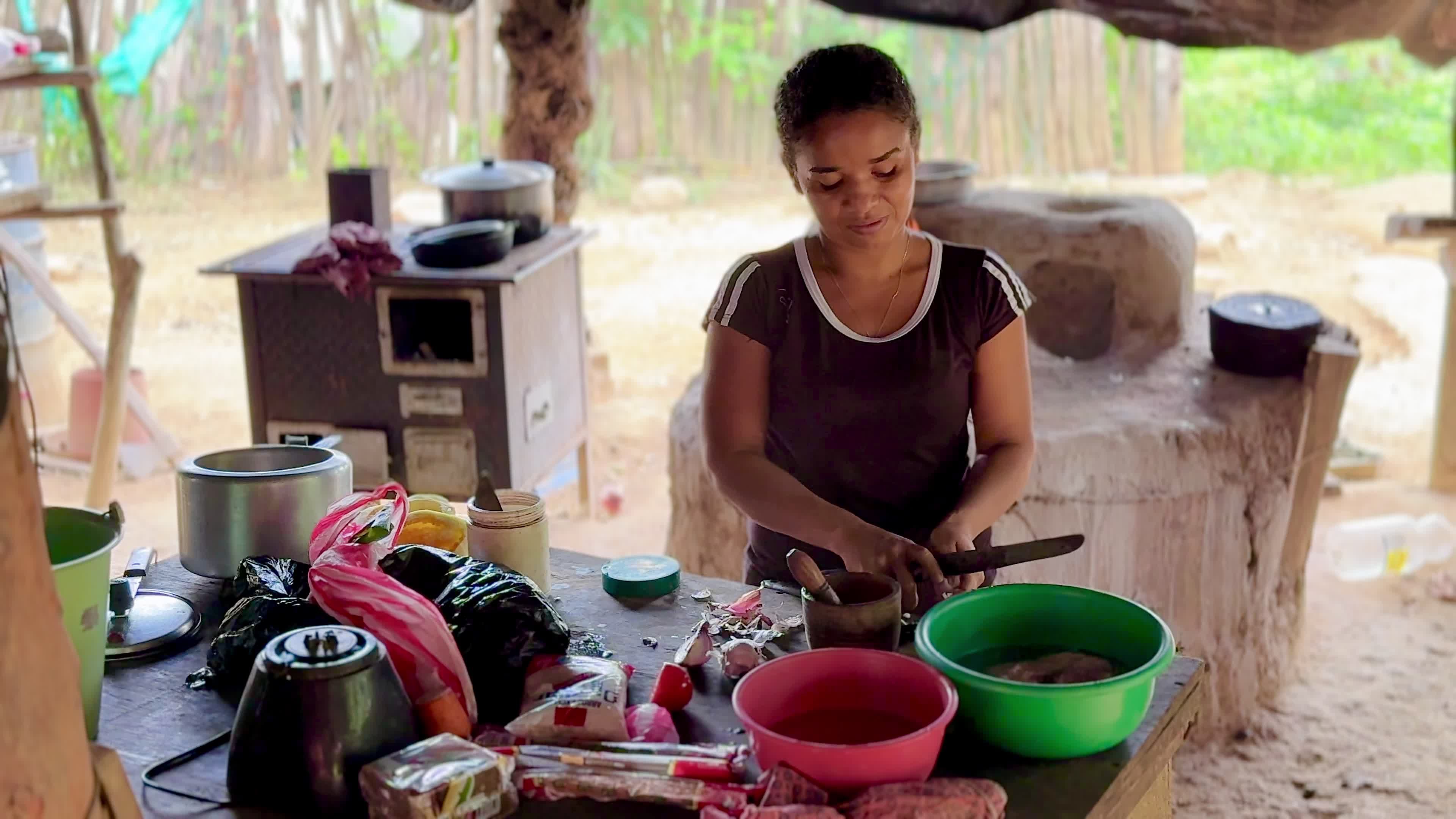 Woman Preparing Food in Outdoor Kitchen Free Stock Video Footage ...