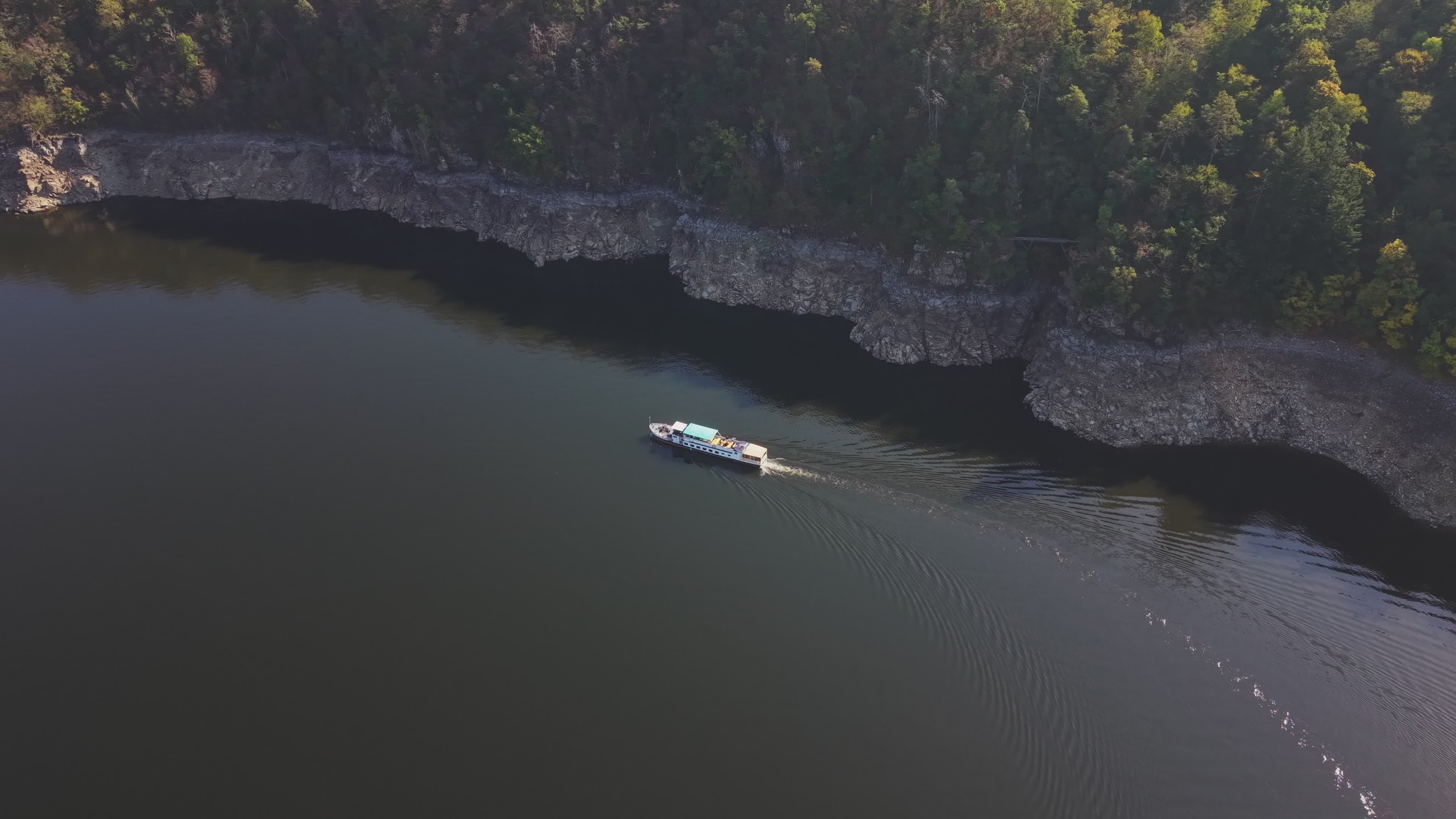 Aerial View of Boat on Serene Lake Free Stock Video Footage, Royalty ...