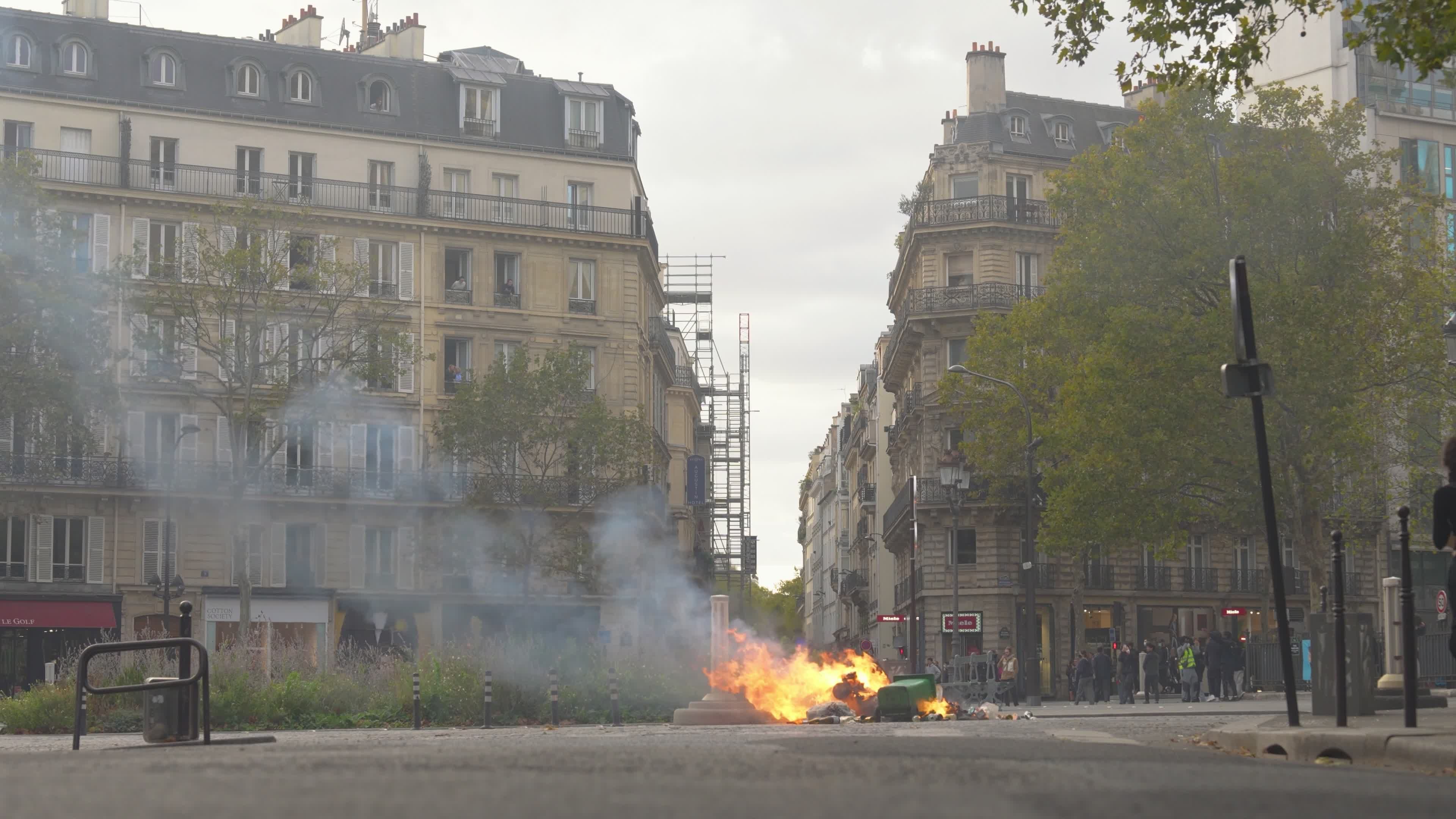 Street Protest with Smoke and Fire in Paris Free Stock Video Footage ...