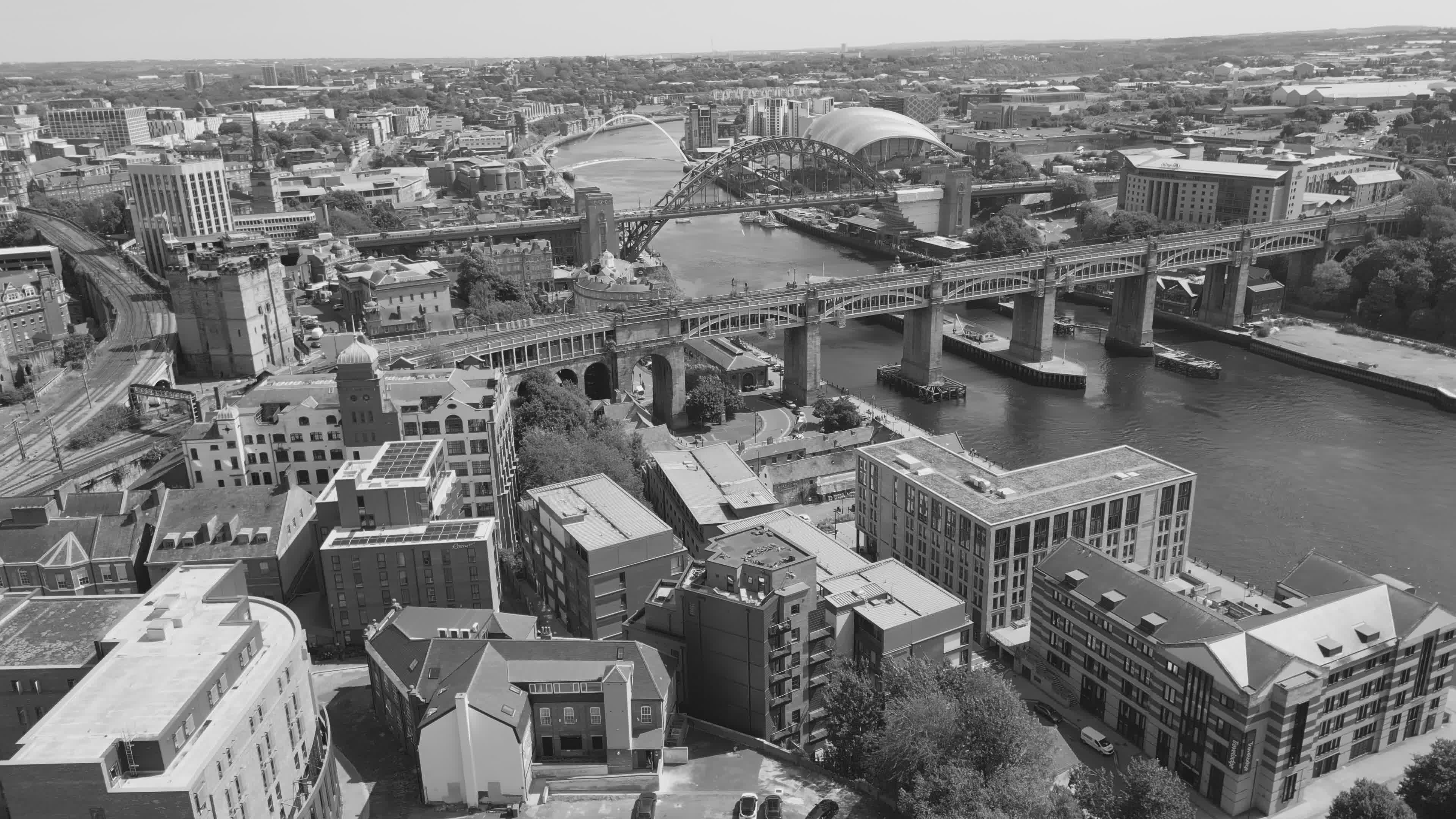Aerial View of Iconic Bridges in Newcastle Free Stock Video Footage ...