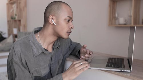 Man Having A Video Call On  His Laptop 