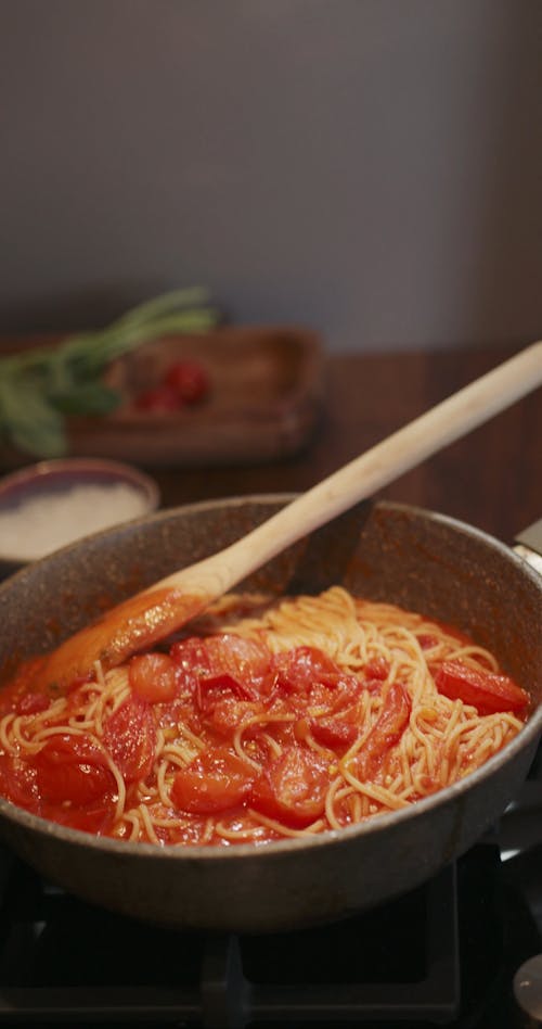 Plating Newly Cooked Spaghetti Meal