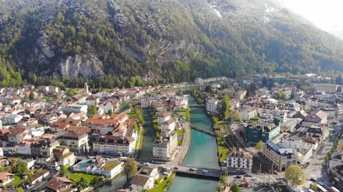 A Drone Footage of Residential Houses in a Mountain