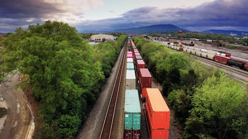 Rail Freight Trains In Transit