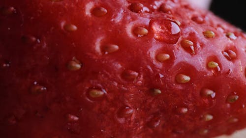 Slicing A Fresh Strawberry Fruit With A Knife