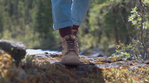Person Walking In Slow Motion Wearing Hiking Shoes