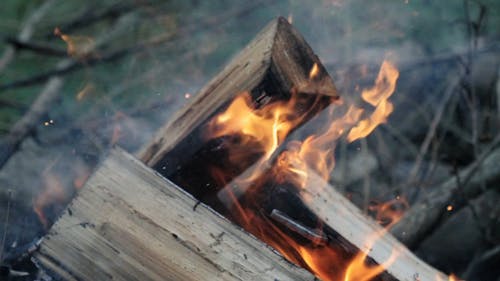 Burning Scrap Wood Materials Outdoor