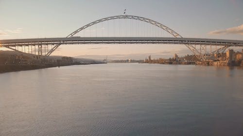 Drone Shot of a Bridge Over a River