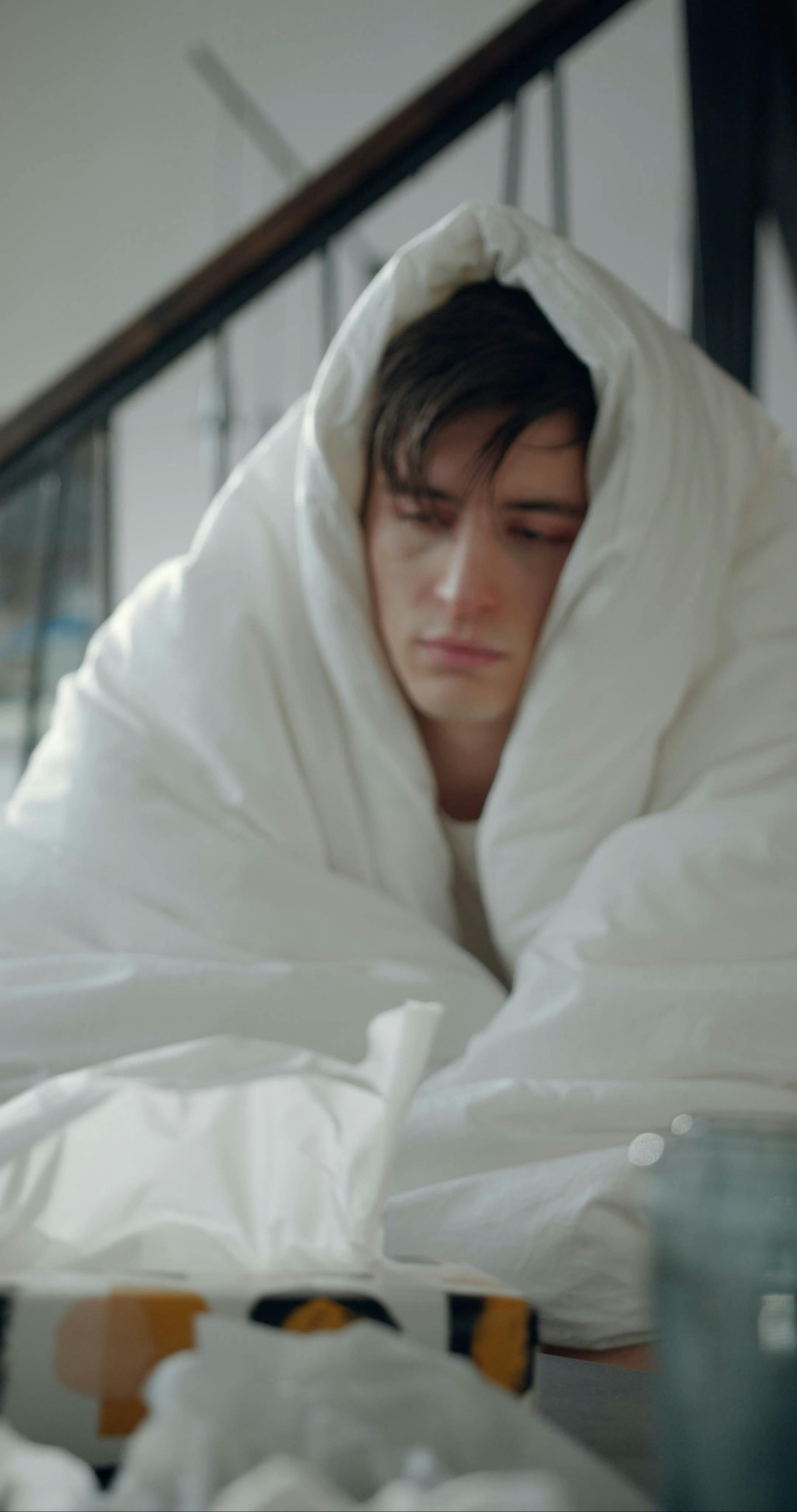 A Sick Man Cover Himself With A Thick Blanket · Free Stock Video