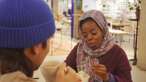 Couple Talking at a Food Court