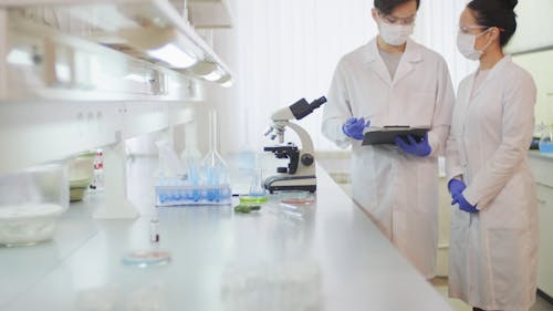 A Man and A Woman Having a Conversation in the Lab