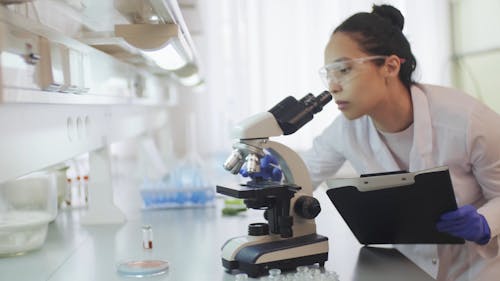 Video Of Female Chemist Looking Through Microscope