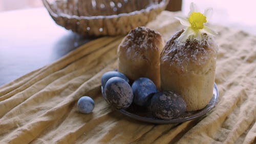 Easter Eggs and Cake on a Plate