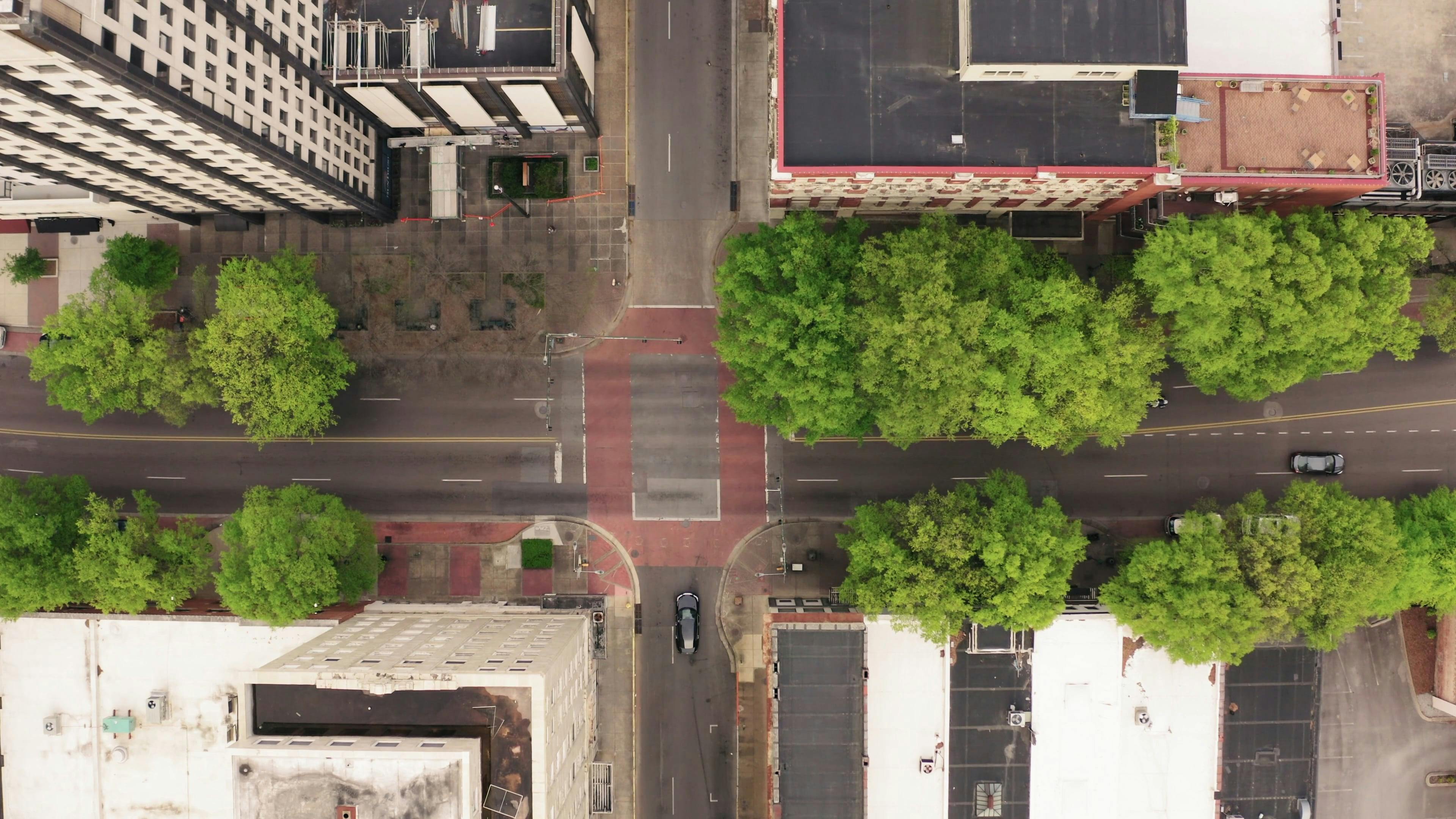 Birds Eye View Of An Intersecting Road · Free Stock Video