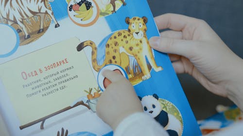 Baby Pointing at a Cartoon Leopard