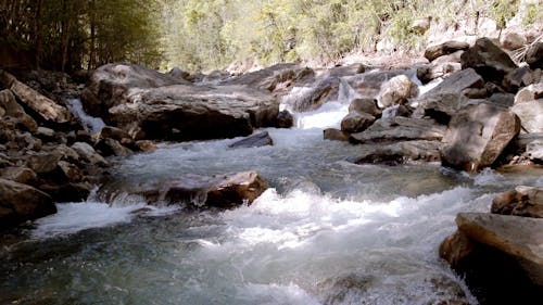 Rocky River Flowing In Slow Motion