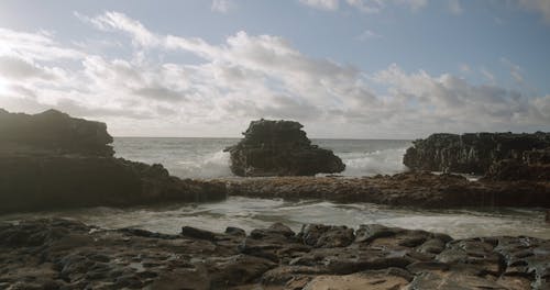 Water Waves Crashing on a Rocky Shore