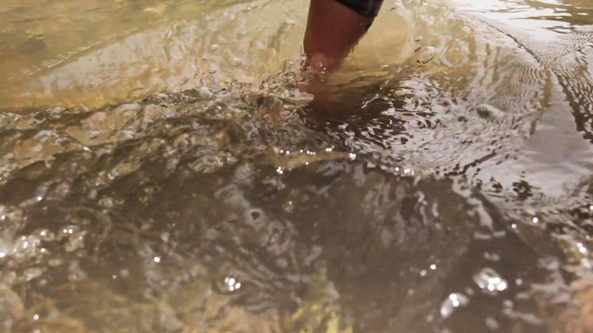 slow motion of person picking up a stone underwater 4196250