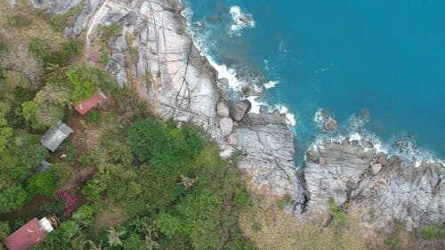 A Drone Shot of a Rocky Coastline