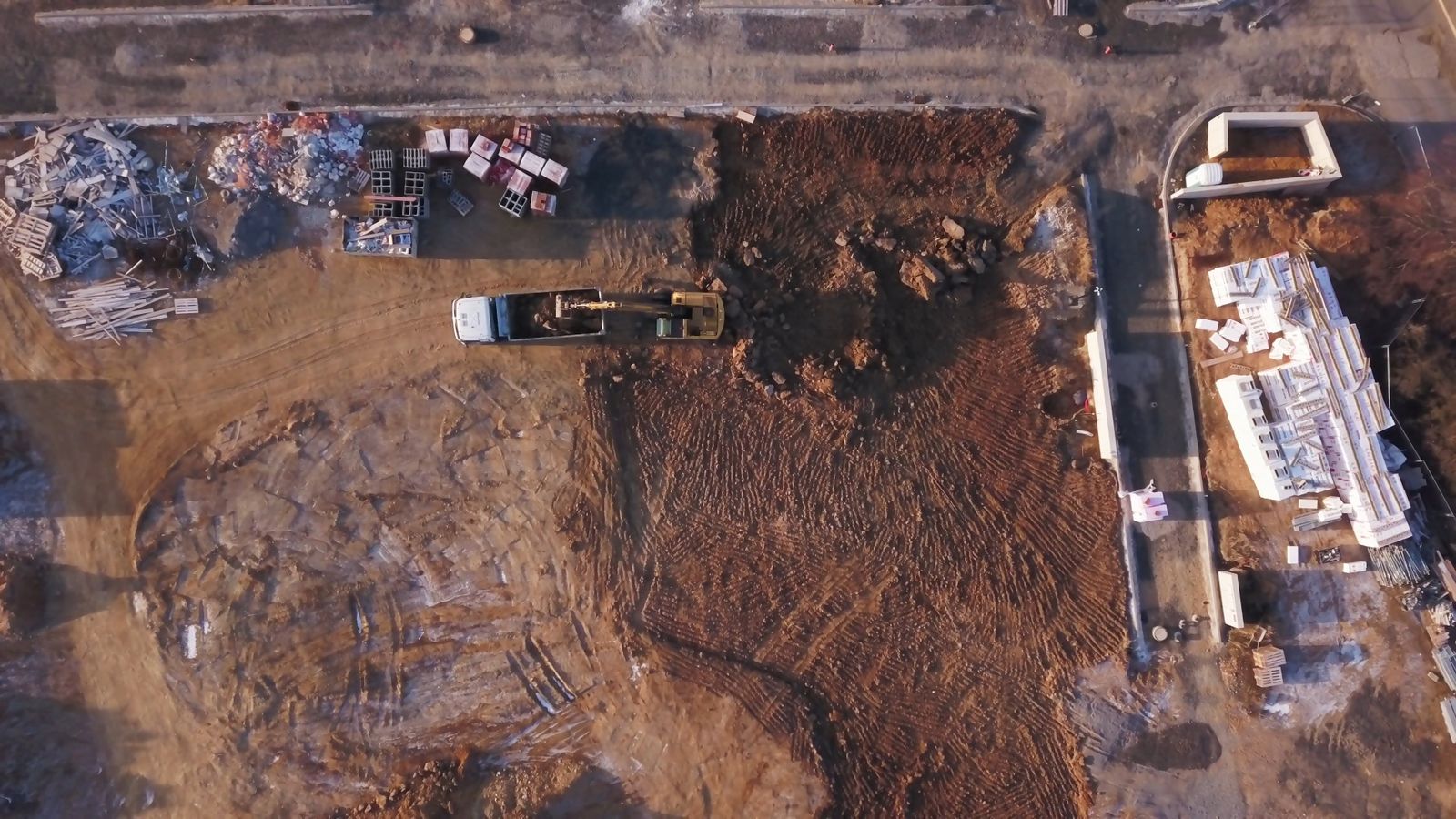 Aerial view of an active construction site