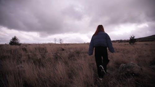 Person Walking on a Prairie