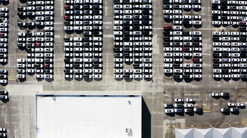 Drone Shot of Parked Cars on a Parking Area