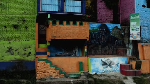 Colorful Paints And Painting On The Exterior Walls Of Houses