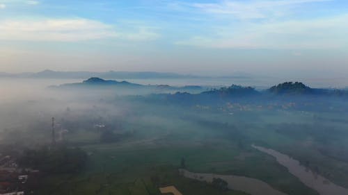 Drone Footage Of Foggy Countryside