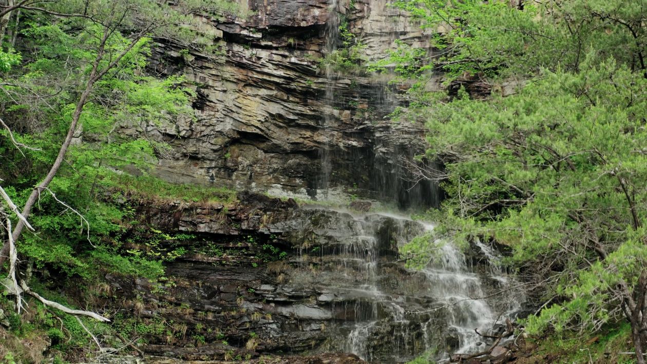 Drone Shot of a Waterfalls in the Mountain Free Stock Video Footage ...