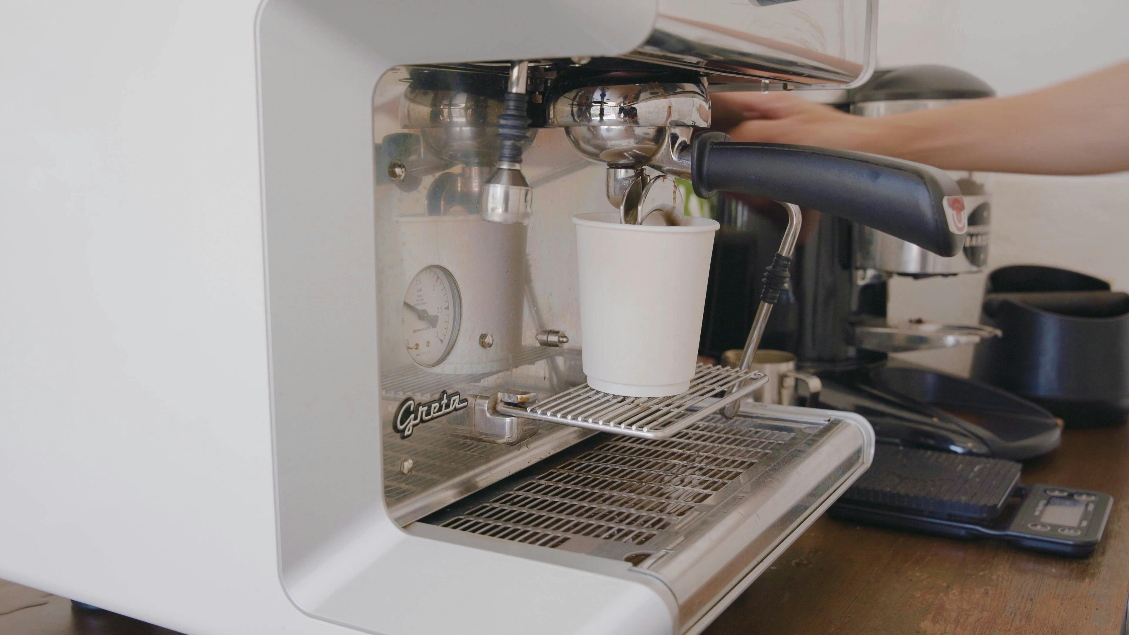 Ücretsiz barista, demlemek, espresso makinesi stok videosu
