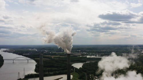 Drone Shot of Smoke Coming Out from the Factory