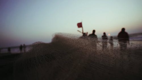 Long Fishing Net Under the Sea Goes Down, Stock Video