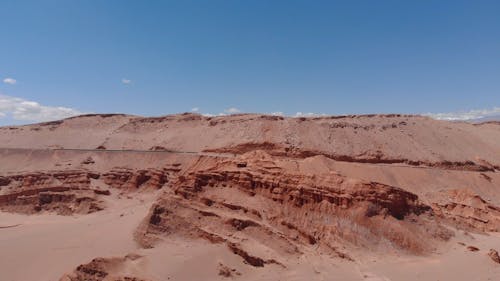 Drone Footage of People Standing on the Side of a Road in a Desert