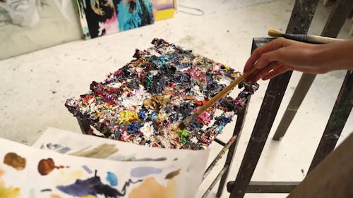 A Person Doing Abstract Painting on a Canvas