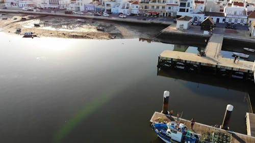 Drone Footage of People on Standing on Pier