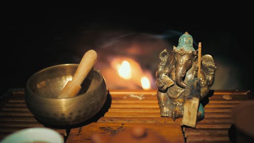 Tibetan Singing Bowl and Golden Ganesha