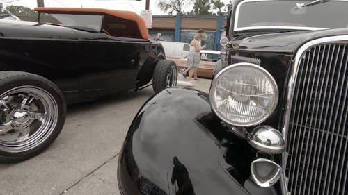Different Vintage Cars On Display In The Street