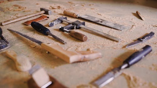 Carpentry Tools On Wooden Table