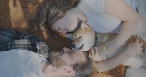 A Couple And Their Dog Having Fun Time
