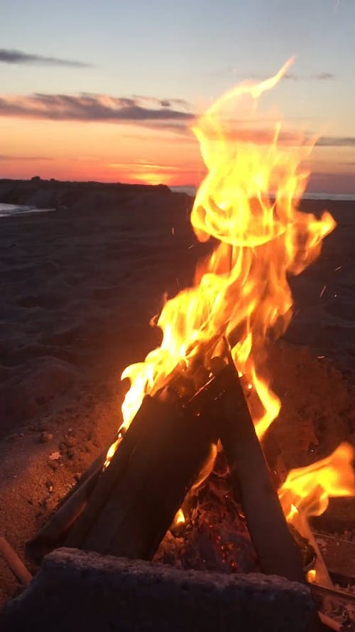 Beach Sunset and Campfire