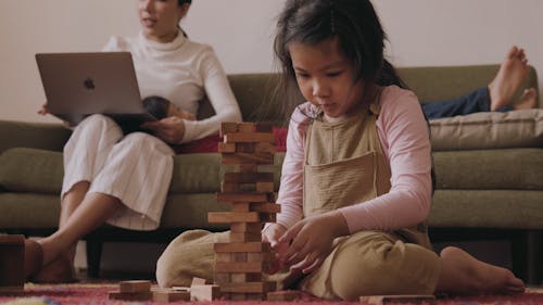Kid Playing Wooden Blocks