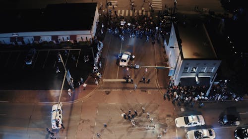 Aerial View of Protesters on a Street